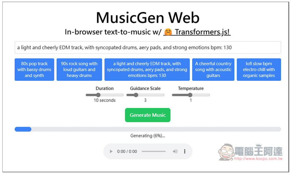 「MusicGen Web」免費線上 AI 音樂生成工具,最長可生成 30 秒 - 電腦王阿達 「MusicGen Web」免費線上 AI 音樂生成工具,最長可生成 30 秒 - 電腦王阿達