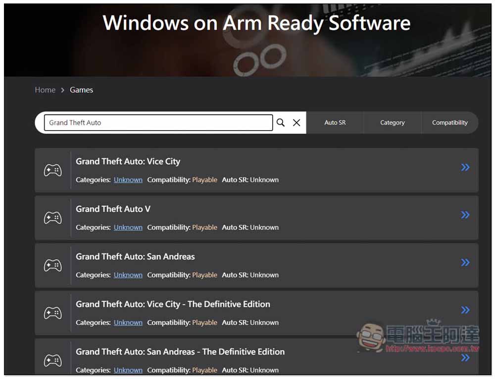 這個網站可以查詢 PC 遊戲是否能在 Windows on Arm 電腦中運行、相容性高不高 - 電腦王阿達 這個網站可以查詢 PC 遊戲是否能在 Windows on Arm 電腦中運行、相容性高不高 - 電腦王阿達
