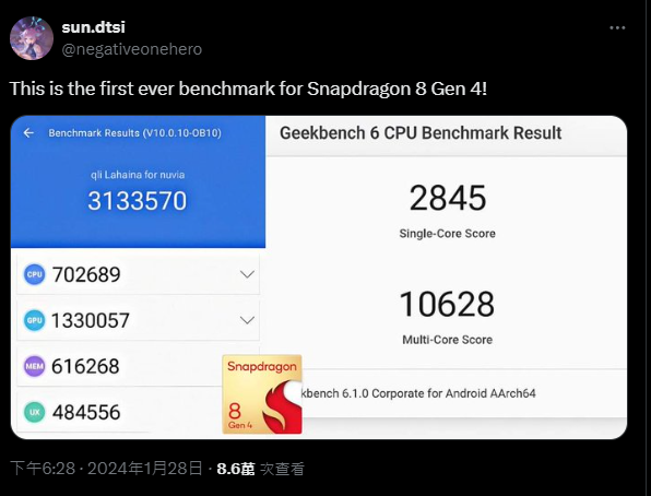 高通 Snapdragon 8 Gen 4 首筆跑分現身 Geekbench,多核贏過 A17 Pro - 電腦王阿達 高通 Snapdragon 8 Gen 4 首筆跑分現身 Geekbench,多核贏過 A17 Pro - 電腦王阿達