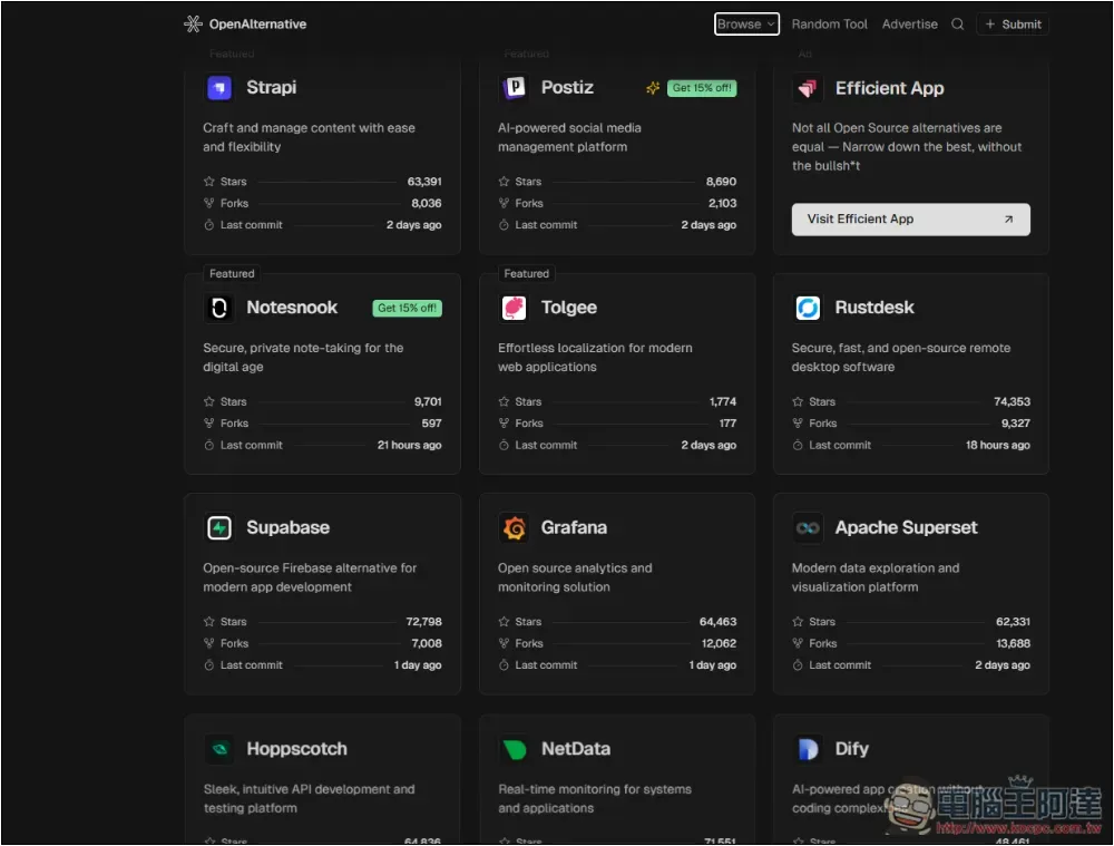 OpenAlternative 集結超過 400 款免費開源工具,輕鬆找到付費版的替代品 - 電腦王阿達 OpenAlternative 集結超過 400 款免費開源工具,輕鬆找到付費版的替代品 - 電腦王阿達
