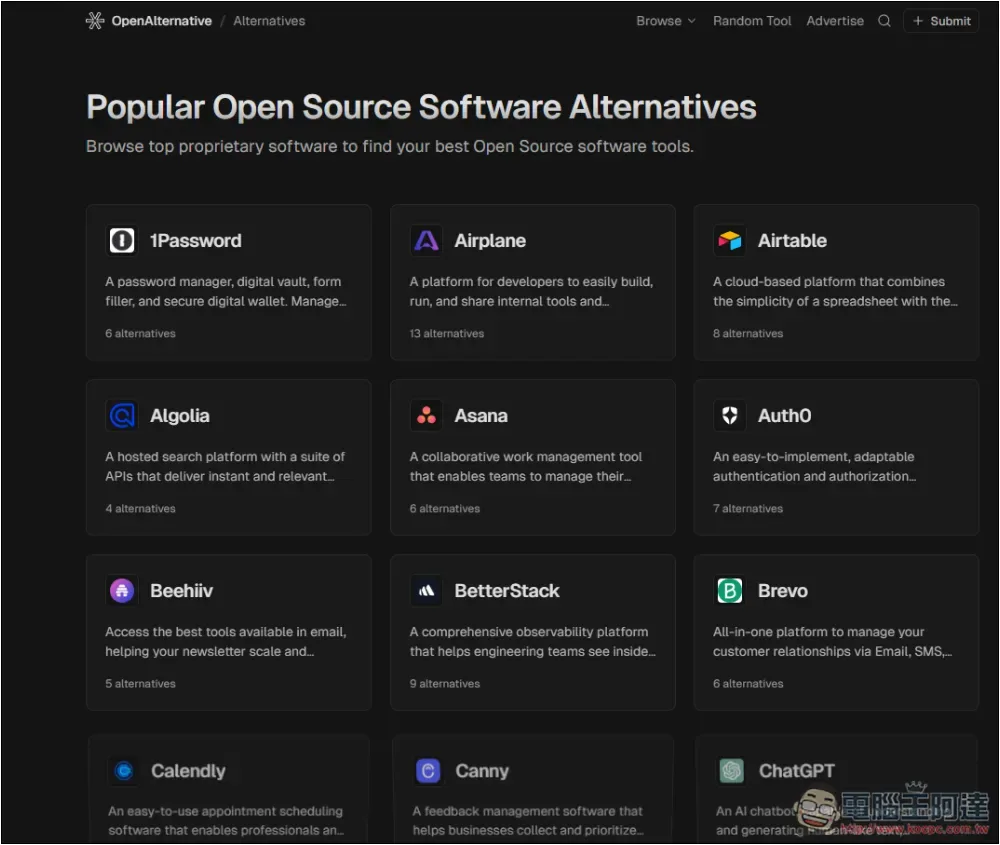 OpenAlternative 集結超過 400 款免費開源工具,輕鬆找到付費版的替代品 - 電腦王阿達 OpenAlternative 集結超過 400 款免費開源工具,輕鬆找到付費版的替代品 - 電腦王阿達