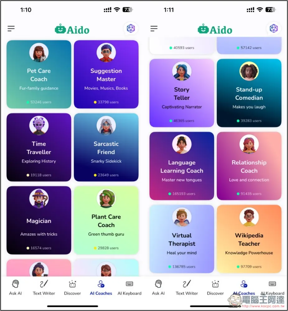 Aido AI 聊天機器人 App 終身版限免!內建多個 AI 教練、文字創作等工具 - 電腦王阿達 Aido AI 聊天機器人 App 終身版限免!內建多個 AI 教練、文字創作等工具 - 電腦王阿達