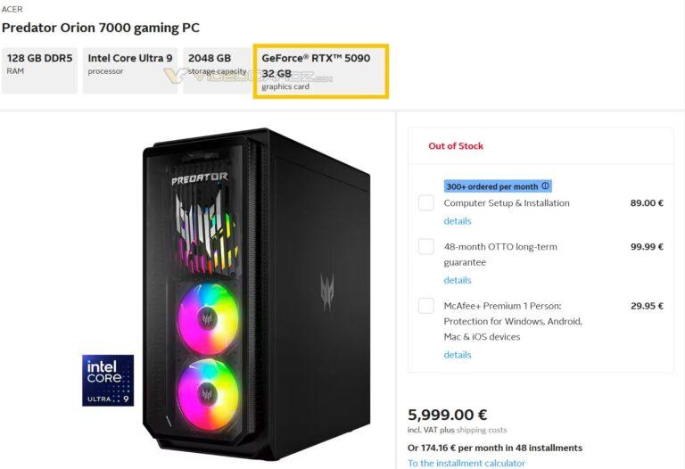 國外店家搶先列出 RTX 5090、RTX 5080 的 Acer 遊戲電腦,疑似售價現身 - 電腦王阿達 國外店家搶先列出 RTX 5090、RTX 5080 的 Acer 遊戲電腦,疑似售價現身 - 電腦王阿達