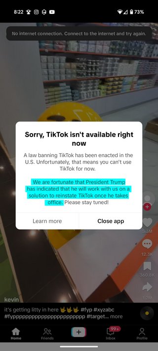 TikTok 禁令暫時解除!川普將發佈行政命令暫時解禁,並提出美國 50% 持股方案 - 電腦王阿達 TikTok禁令生效日,美國用戶無奈,川普即將上任或有新動向 - 電腦王阿達