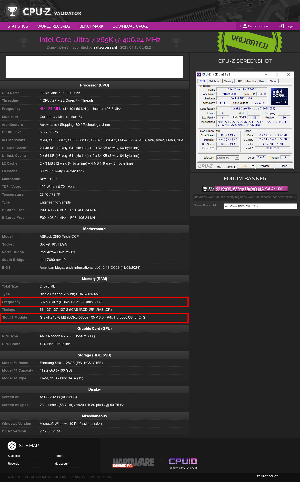 再躍巔峰 ! 芝奇記憶體搭配空冷突破 DDR5-12052 & DDR5-12054 超頻里程碑 - 電腦王阿達 DDR5-12052 空冷成績的 CPU-Z 認證連結及截圖: