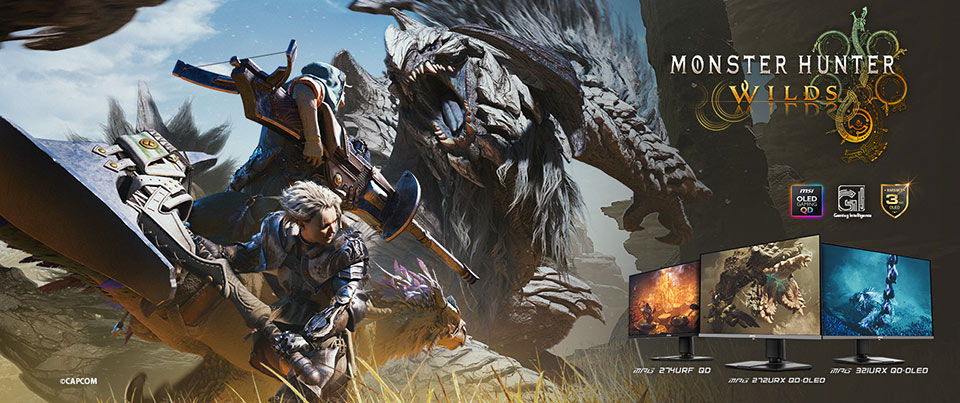3/31 前指定 MSI 電競顯示器 免費獲得《Monster Hunter Wilds》 - 電腦王阿達 MSI電競顯示器,讓《魔物獵人:荒野》的每個細節栩栩如生。憑藉尖端技術與完美的性能,位玩家帶來流暢無比的視覺效果與身臨其境的遊戲感受