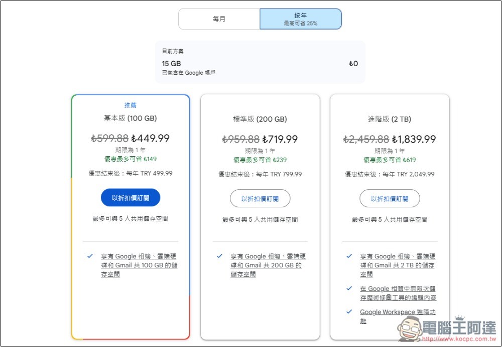 Google One 土耳其人注意!下個月開始漲價最高達 400% - 電腦王阿達 Google One 土耳其人注意!下個月開始漲價最高達 400% - 電腦王阿達