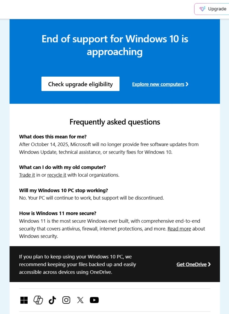 還不升級 Windows 11 嗎?微軟出新招 Email 通知你 Windows 10 的截止日期快到了 - 電腦王阿達 還不升級 Windows 11 嗎?微軟出新招 Email 通知你 Windows 10 的截止日期快到了 - 電腦王阿達