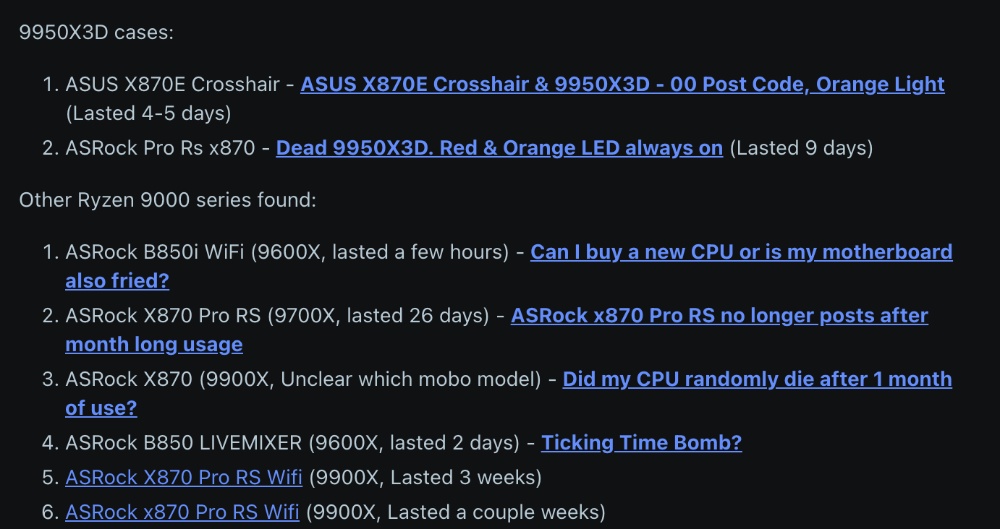 災情?已有超過 100 個 Ryzen 7 9800X3D 故障案例,有些甚至用一小時不到就掛了 - 電腦王阿達 災情?已有超過 100 個 Ryzen 7 9800X3D 故障案例,有些甚至用一小時不到就掛了 - 電腦王阿達