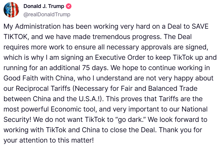 再次續命!美國總統川普透過行政命令為 TikTok 禁令再延長75天 - 電腦王阿達 再次續命!美國總統川普透過行政命令為 TikTok 禁令再延長75天 - 電腦王阿達