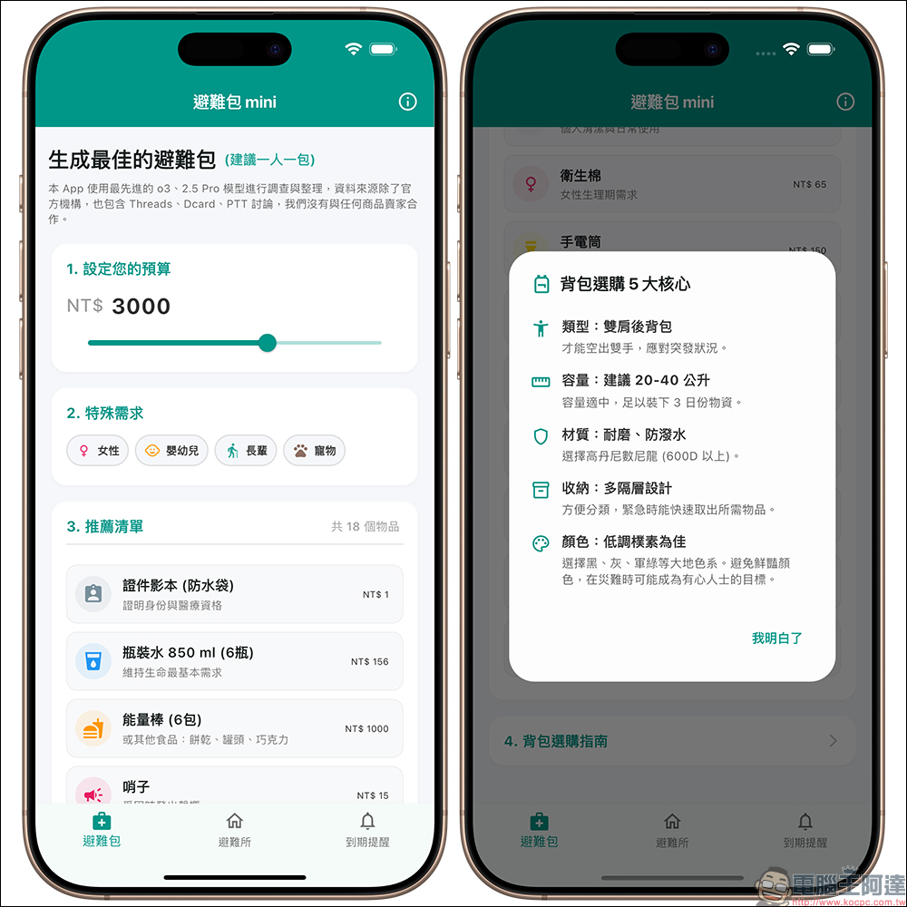 免費防災神器!避難包 mini APP 幫你 3 步驟搞定防災準備,還能離線查避難所(iOS/ Android) - 電腦王阿達 避難包 mini
