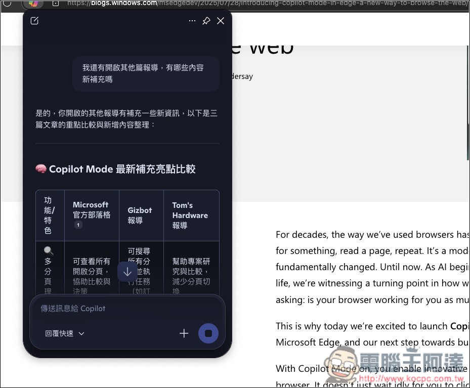 微軟為 Edge 瀏覽器加入全新 Copilot Mode,可閱讀所有網頁分頁、支援 Copilot Vision、上網搜尋等 - 電腦王阿達 微軟為 Edge 瀏覽器加入全新 Copilot Mode,可閱讀所有網頁分頁、支援 Copilot Vision、上網搜尋等 - 電腦王阿達