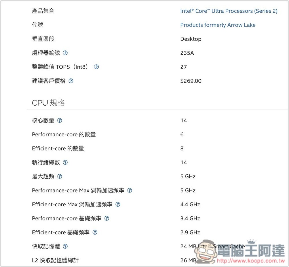 Intel 悄悄推出三款中階 Arrow Lake 系列處理器,預計於本季上市 - 電腦王阿達 Intel 悄悄推出三款中階 Arrow Lake 系列處理器,預計於本季上市 - 電腦王阿達