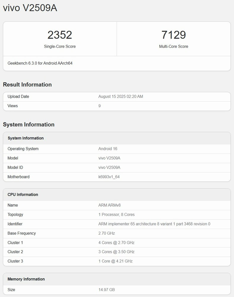 天璣 9500 首個 Geekbench 跑分現身!大核心時脈 4.21GHz,預計 vivo X300 首發 - 電腦王阿達 天璣 9500 首個 Geekbench 跑分現身!大核心時脈 4.21GHz,預計 vivo X300 首發 - 電腦王阿達