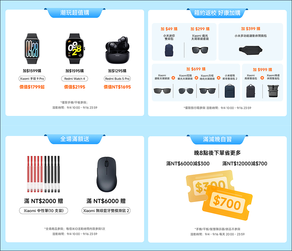 小米開學福利社開跑!單品 6 折起、滿件再享 92 折,必領優惠券、滿額贈與加購禮一次搞懂 - 電腦王阿達 小米