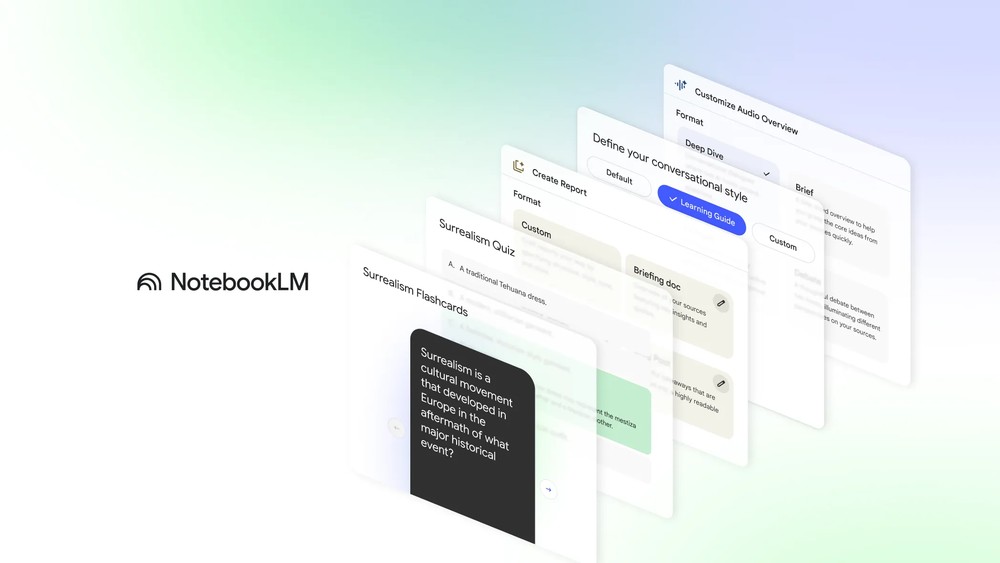 Google 將 Gemini 最聰明的 NotebookLM 功能開放所有人使用 - 電腦王阿達 NotebookLM 新增多種學習模式:學習卡、測驗、學習導師等 - 電腦王阿達