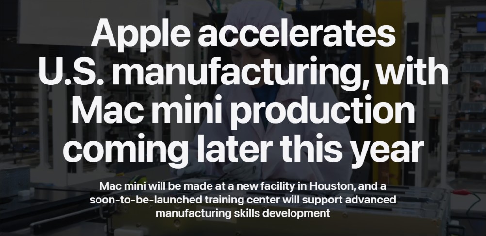 蘋果宣布首度在美國生產 Mac mini 德州休士頓工廠今年稍晚啟動組裝 - 電腦王阿達 蘋果宣布首度在美國生產 Mac mini 德州休士頓工廠今年稍晚啟動組裝 - 電腦王阿達