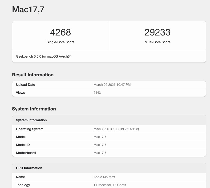 Apple M5 Max 首個 Geekbench 跑分曝光:效能大幅領先 Intel、AMD - 電腦王阿達 Apple M5 Max 首個 Geekbench 跑分曝光:效能大幅領先 Intel、AMD - 電腦王阿達