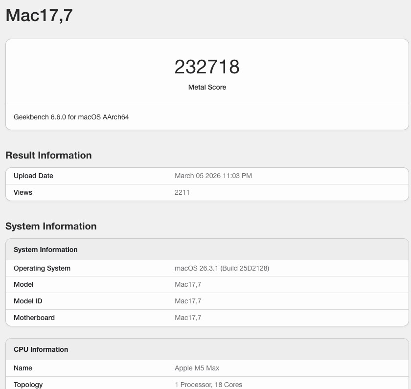 Apple M5 Max 首個 Geekbench 跑分曝光:效能大幅領先 Intel、AMD - 電腦王阿達 Apple M5 Max 首個 Geekbench 跑分曝光:效能大幅領先 Intel、AMD - 電腦王阿達
