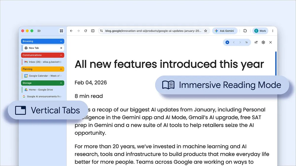 兩大實用新功能上線！Chrome 正式推出「垂直分頁」與「閱讀模式」 - 電腦王阿達