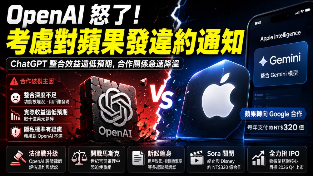 OpenAI 與 Apple 合作生變!ChatGPT 整合效益遠低預期 OpenAI 考慮狀告蘋果 - 電腦王阿達 OpenAI 與 Apple 合作生變!ChatGPT 整合效益遠低預期 OpenAI 考慮狀告蘋果 - 電腦王阿達