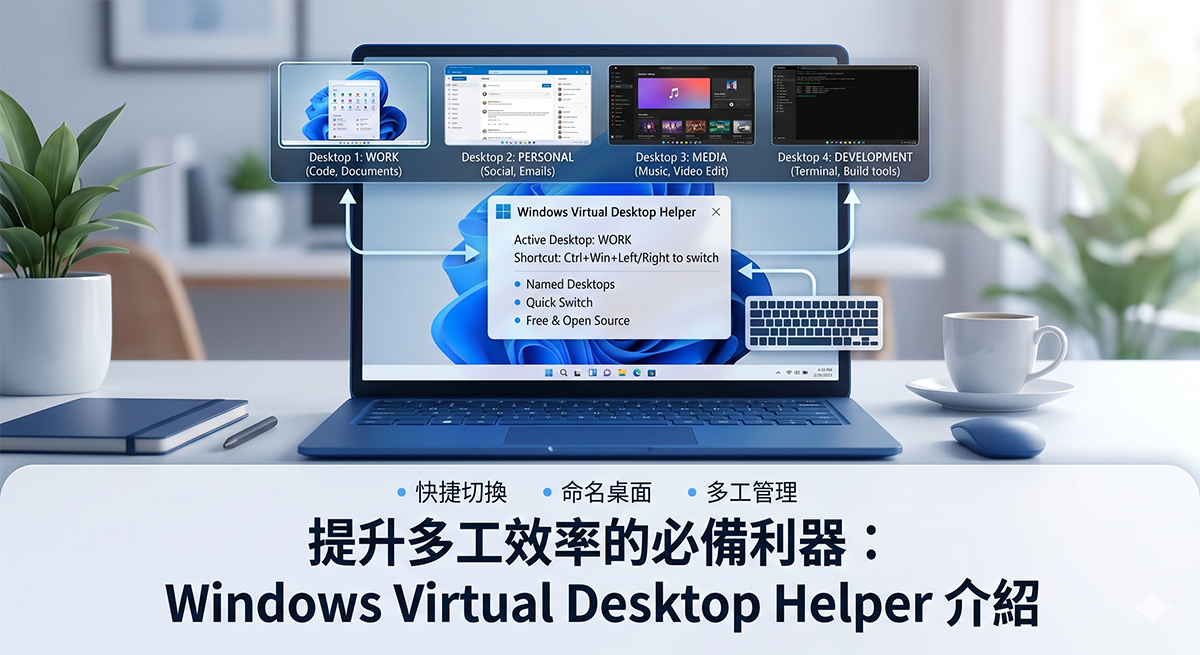 提升多工效率的偷懶神器:Windows Virtual Desktop Helper 介紹 - 電腦王阿達 提升多工效率的偷懶神器:Windows Virtual Desktop Helper 介紹 - 電腦王阿達
