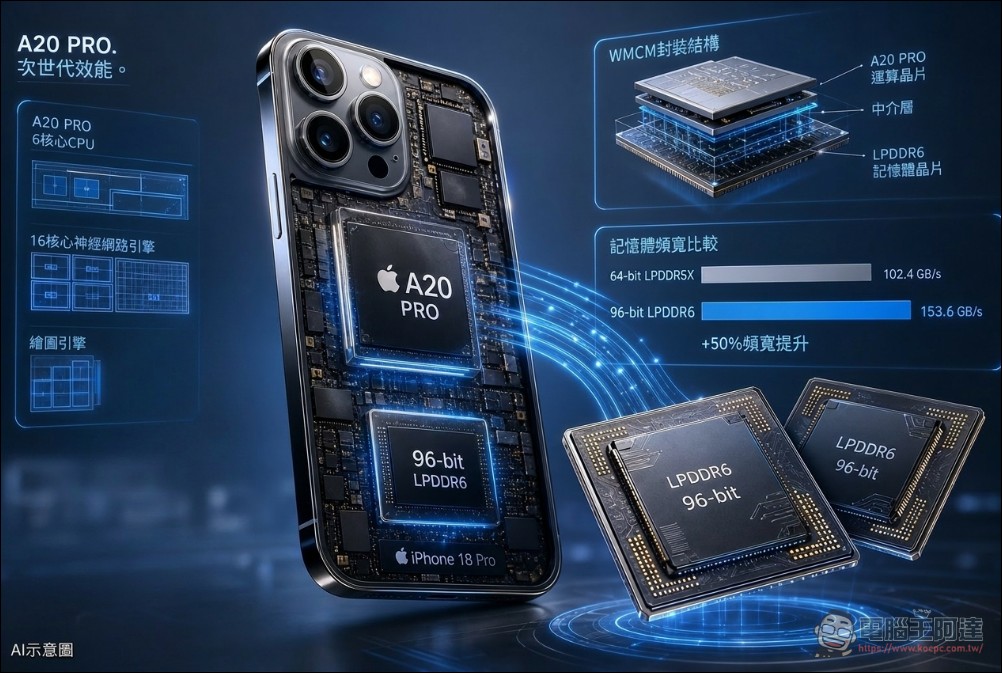打破 13 年傳統,蘋果iPhone 18 Pro A20 Pro 處理器或將改用 96 位 LPDDR6 記憶體 - 電腦王阿達 打破 13 年傳統,蘋果iPhone 18 Pro A20 Pro 處理器或將改用 96 位 LPDDR6 記憶體 - 電腦王阿達