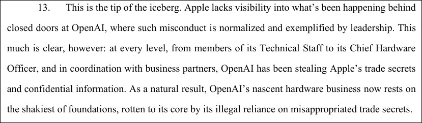 蘋果正式起訴 OpenAI!指控系統性竊取商業機密,甚至要面試者攜帶研發中零件前去面試 - 電腦王阿達 蘋果正式起訴 OpenAI!指控系統性竊取商業機密,甚至要面試者攜帶研發中零件前去面試 - 電腦王阿達