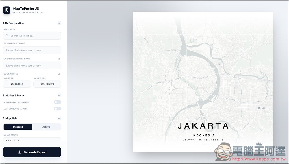MapToPoster JS 一鍵生成自訂路線的高質感地圖海報,把你的旅行軌跡變成藝術品 - 電腦王阿達 MapToPoster JS 一鍵生成自訂路線的高質感地圖海報,把你的旅行軌跡變成藝術品 - 電腦王阿達