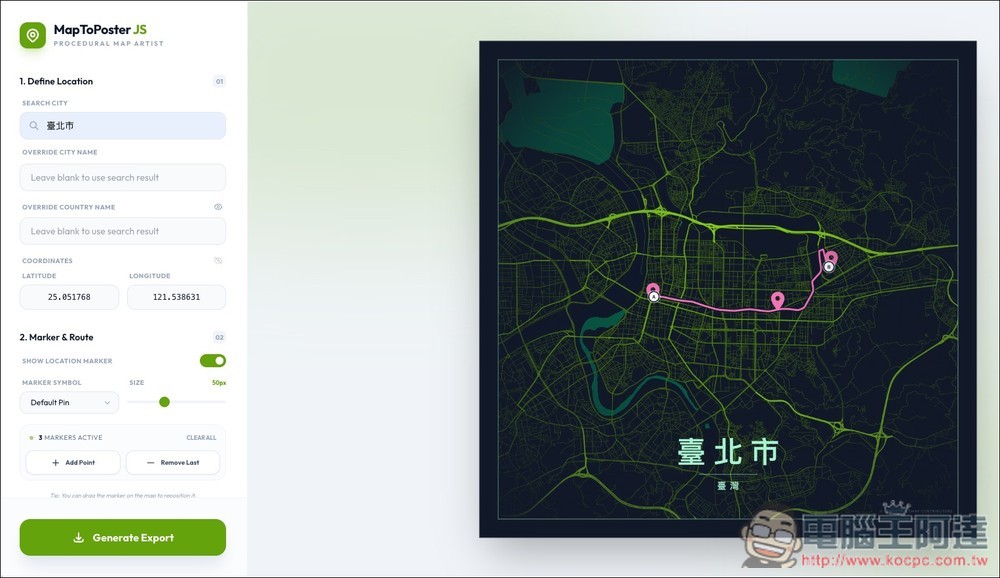 MapToPoster JS 一鍵生成自訂路線的高質感地圖海報,把你的旅行軌跡變成藝術品 - 電腦王阿達 MapToPoster JS 一鍵生成自訂路線的高質感地圖海報,把你的旅行軌跡變成藝術品 - 電腦王阿達