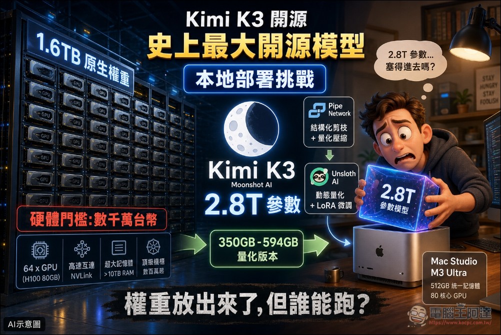 開源新創團隊成功讓 2.8 兆參數 Kimi K3 在 Mac Studio 本地運行,但有這些代價 - 電腦王阿達 開源新創團隊成功讓 2.8 兆參數 Kimi K3 在 Mac Studio 本地運行,但有這些代價 - 電腦王阿達