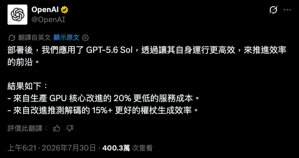 GPT-5.6 最高降價 80%!不僅 API 變便宜,ChatGPT 與 Codex 用戶也同步受惠 - 電腦王阿達 GPT-5.6 最高降價 80%!不僅 API 變便宜,ChatGPT 與 Codex 用戶也同步受惠 - 電腦王阿達