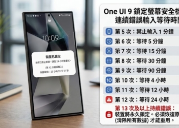 三星 One UI 9啟用新鎖定螢幕安全機制，連續 13 次解錯密碼將永久鎖機!