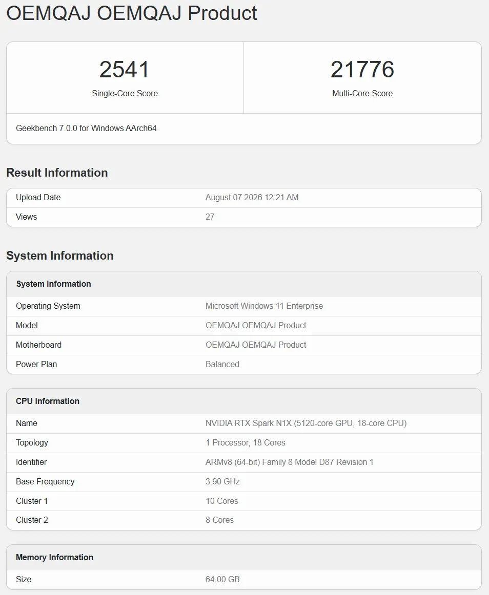 RTX Spark 最新 Geekbench 跑分曝光!18 核心版現身,20 核心效能贏過多數 x86 行動晶片 - 電腦王阿達 RTX Spark 最新 Geekbench 跑分曝光!18 核心版現身,20 核心效能贏過多數 x86 行動晶片 - 電腦王阿達