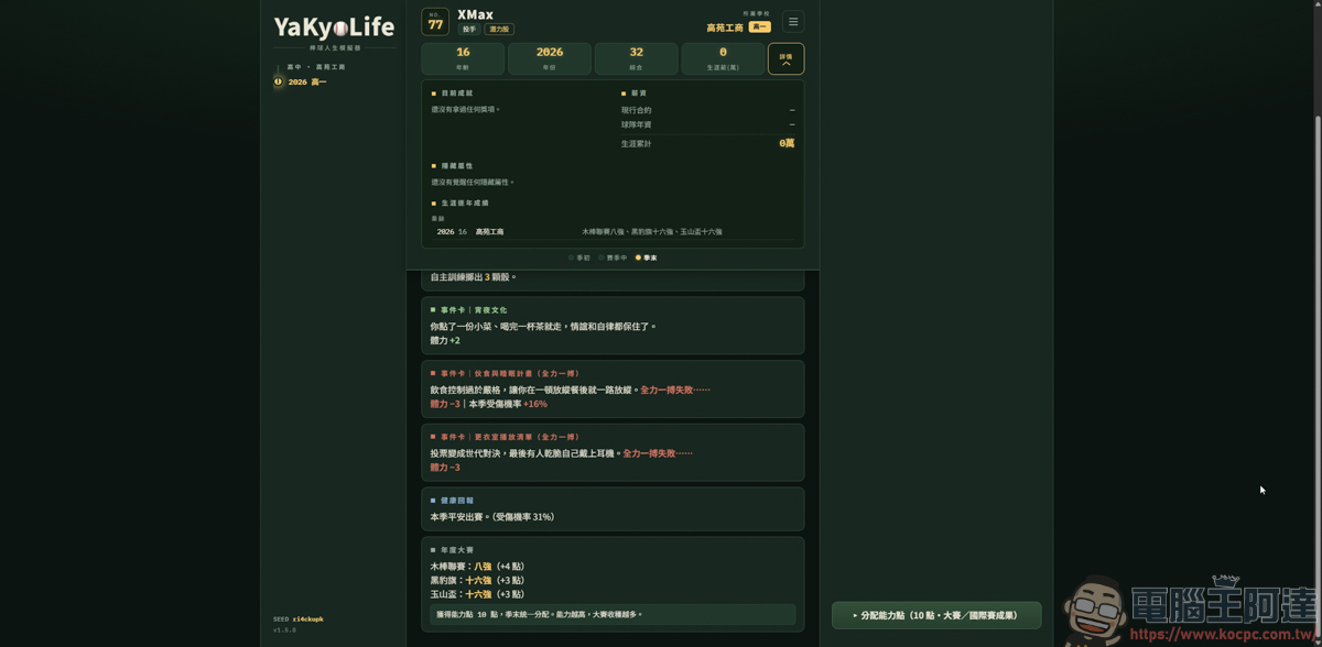 《YaKyoLife 棒球人生模擬器》網頁文字遊戲,讓你體驗最真實的職棒生涯! - 電腦王阿達 《YaKyoLife 棒球人生模擬器》網頁文字遊戲,讓你體驗最真實的職棒生涯! - 電腦王阿達