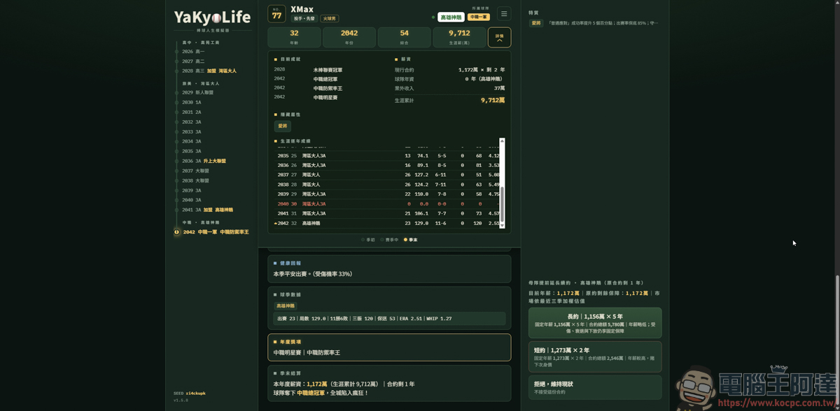 《YaKyoLife 棒球人生模擬器》網頁文字遊戲,讓你體驗最真實的職棒生涯! - 電腦王阿達 《YaKyoLife 棒球人生模擬器》網頁文字遊戲,讓你體驗最真實的職棒生涯! - 電腦王阿達