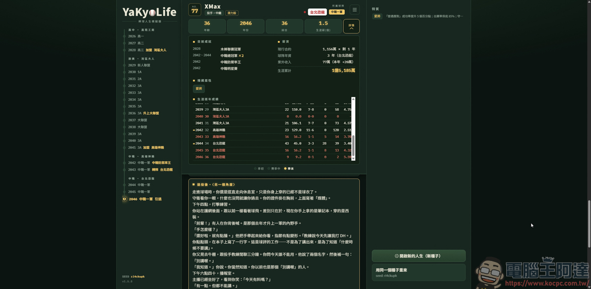 《YaKyoLife 棒球人生模擬器》網頁文字遊戲,讓你體驗最真實的職棒生涯! - 電腦王阿達 《YaKyoLife 棒球人生模擬器》網頁文字遊戲,讓你體驗最真實的職棒生涯! - 電腦王阿達
