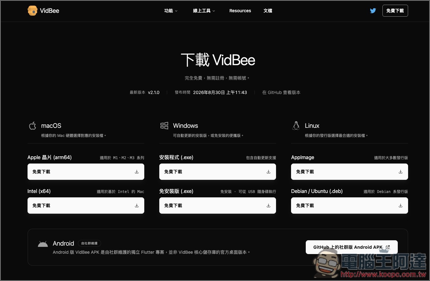 VidBee 免費開源影片下載神器!支援 1000+ 網站,還能轉逐字稿、內建 AI 摘要功能 - 電腦王阿達 VidBee 免費開源影片下載神器!支援 1000+ 網站,還能轉逐字稿、內建 AI 摘要功能 - 電腦王阿達