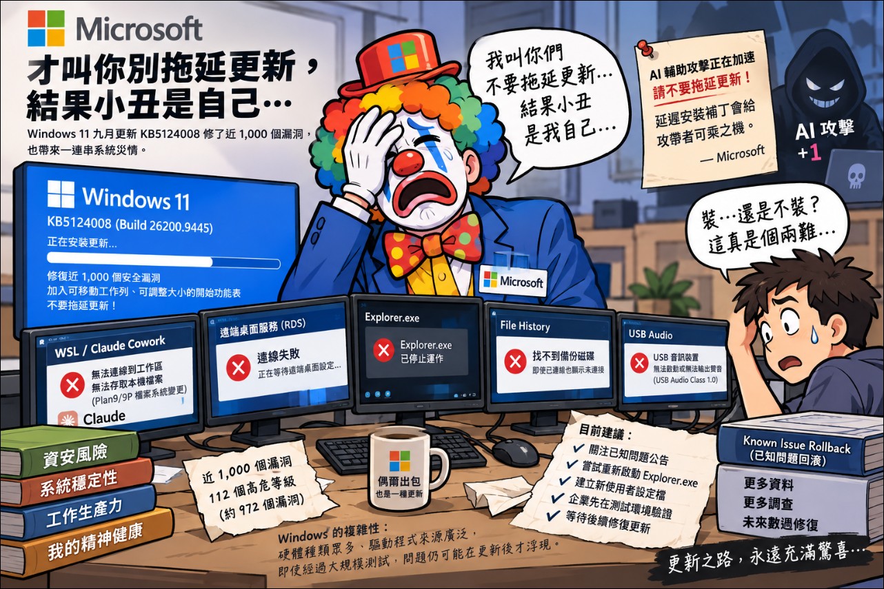 微軟剛叫大家別拖延更新,Windows 11 九月更新就出事了(KB5124008 災情) - 電腦王阿達 微軟剛叫大家別拖延更新,Windows 11 九月更新就出事了(KB5124008 災情) - 電腦王阿達