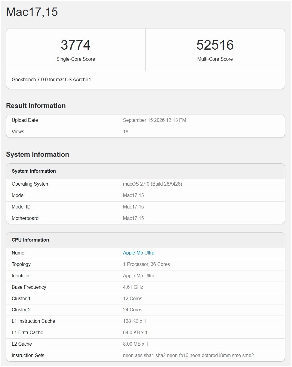 M5 Ultra 跑分成績曝光:GPU Metal 59% 提升、處理器速度 36 核打敗 96 核 Threadripper - 電腦王阿達 M5 Ultra 跑分成績曝光:GPU Metal 59% 提升、處理器速度 36 核打敗 96 核 Threadripper - 電腦王阿達