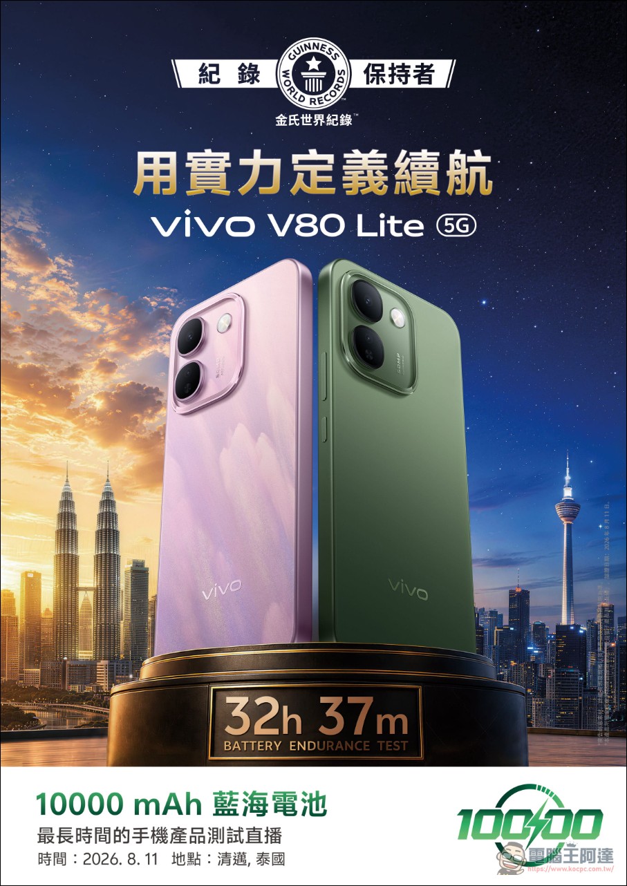 vivo V80 Lite 登台 10/1 開賣:10,000mAh 藍海電池拿下金氏世界紀錄,NT$16,990 起 - 電腦王阿達 vivo V80 Lite 登台 10/1 開賣:10,000mAh 藍海電池拿下金氏世界紀錄,NT$16,990 起 - 電腦王阿達