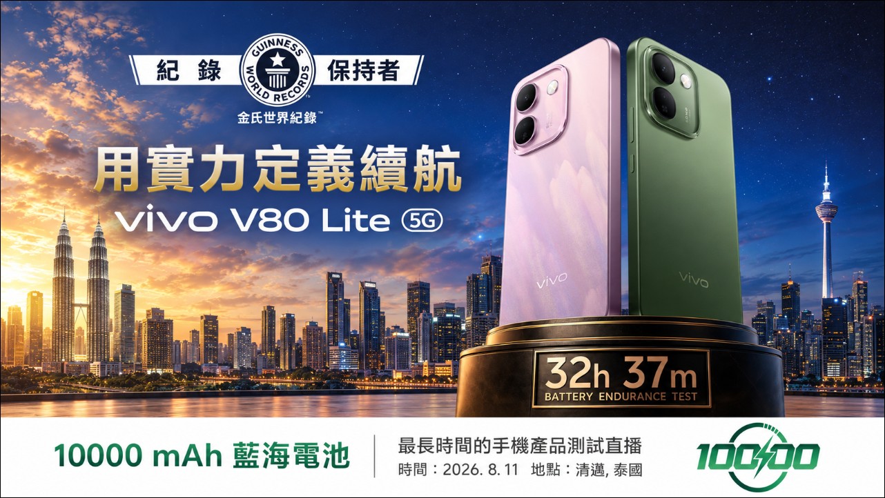 vivo V80 Lite 登台 10/1 開賣:10,000mAh 藍海電池拿下金氏世界紀錄,NT$16,990 起 - 電腦王阿達 vivo V80 Lite 登台 10/1 開賣:10,000mAh 藍海電池拿下金氏世界紀錄,NT$16,990 起 - 電腦王阿達