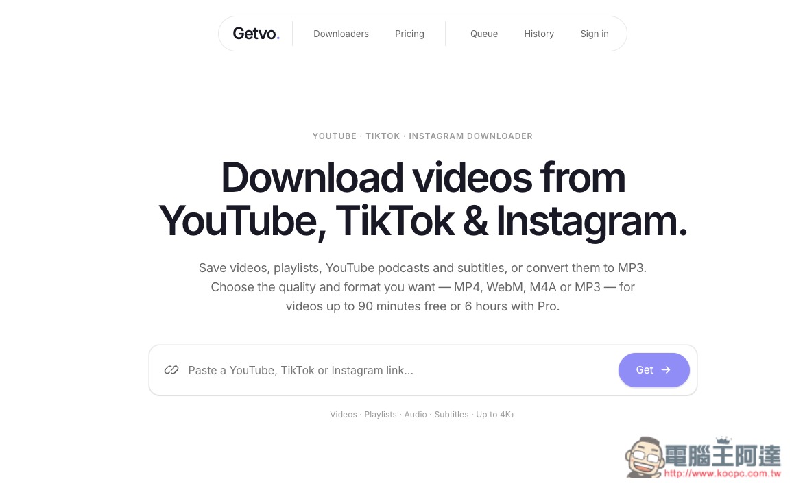 Getvo 可下載最高 4K 畫質 YouTube 影片、MP3 音樂的免費下載工具 - 電腦王阿達 Getvo 可下載最高 4K 畫質 YouTube 影片、MP3 音樂的免費下載工具 - 電腦王阿達