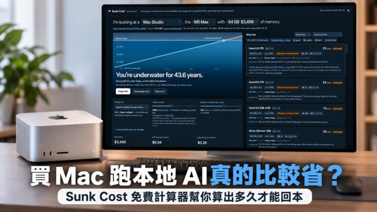 買 Mac 跑本地 AI 真的比較省？Sunk Cost 免費計算器幫你算出多久才能回本