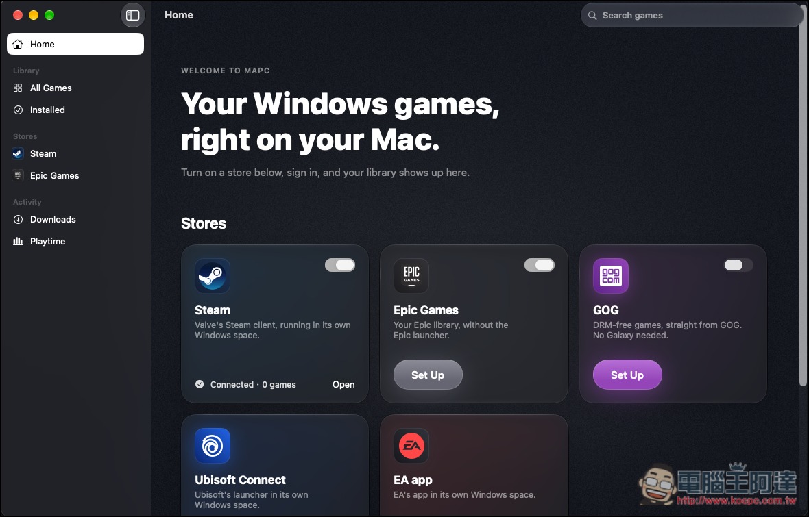 MaPC 讓你用 Mac 玩 Windows 遊戲更輕鬆!免複雜設定,整合 Steam、Epic、GOG 等平台 - 電腦王阿達 MaPC 讓你用 Mac 玩 Windows 遊戲更輕鬆!免複雜設定,整合 Steam、Epic、GOG 等平台 - 電腦王阿達