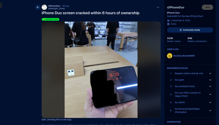 iPhone Duo 剛上市就傳螢幕破裂案例！國外用戶開合不到 20 次就損壞，多張照片現身各大論壇